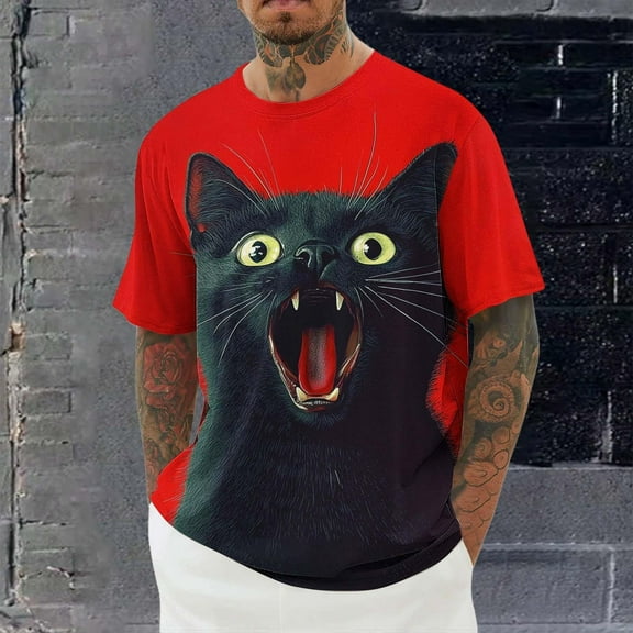 ZOYOEN Mens Graphic T Shirts- Funny Casual Short Sleeve Soft Loose Tees Red Size M