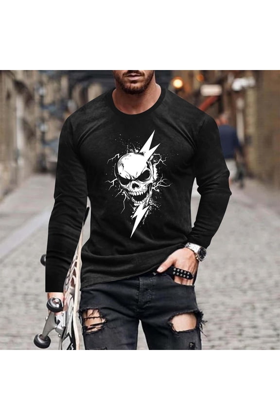 Mens Halloween Ghost T Shirts- Crewneck Long Sleeve Casual Celebrate Cool Clothes Black Size 3XL