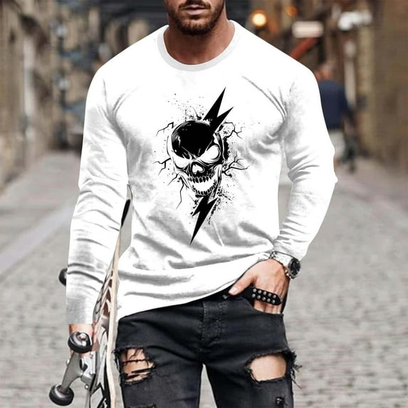 ZOYOEN Mens Halloween Ghost T Shirts- Long Sleeve Casual Crewneck Celebrate Cool Clothes White Size L