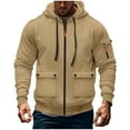 thumbnail image 1 of ZOYOEN Mens Hoodies with Zipper- Multiple Pockets Midweight Casual Long Sleeve Fashion Sweatshirt Khaki Size L, 1 of 3