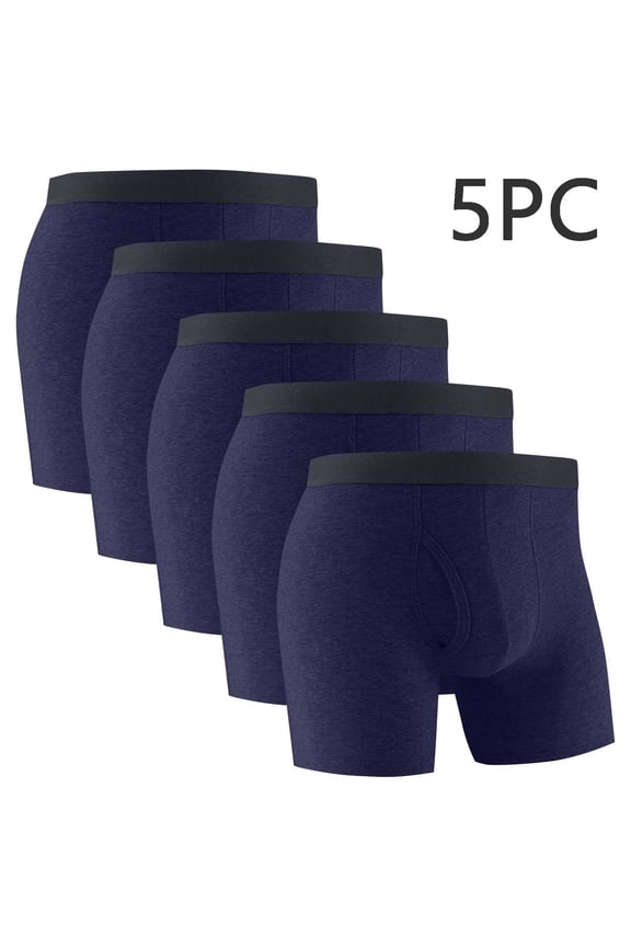 Mens Knit Boxers Briefs 5 Pack- Soft Stretchy Waistband 100% Cotton Breathable Underwear Navy Size S