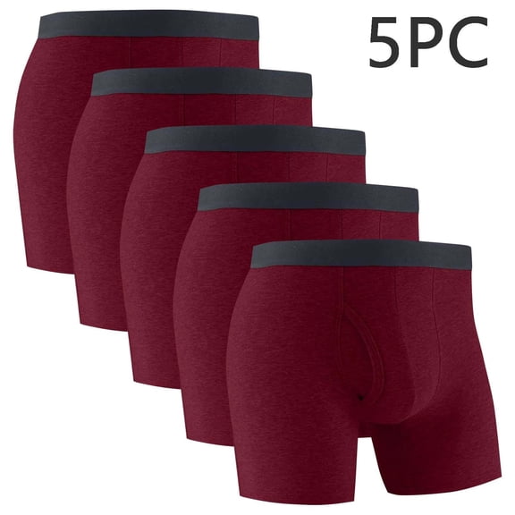 ZOYOEN Mens Knit Boxers Briefs 5 Pack- Stretchy Waistband Soft 100% Cotton Breathable Underwear Wine Size M