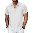 thumbnail image 1 of ZOYOEN Mens Linen Shirts Short Sleeve- Button Down Loose Fit Casual Summer Beach Shirts White Size L, 1 of 7