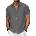 thumbnail image 1 of ZOYOEN Mens Linen Shirts Short Sleeve- Loose Fit Button Down Casual Summer Beach Shirts Dark Gray Size S, 1 of 7