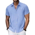 thumbnail image 1 of ZOYOEN Mens Linen Shirts Short Sleeve- Summer Casual Button Down Loose Fit Beach Shirts Light Blue Size S-2XL, 1 of 7