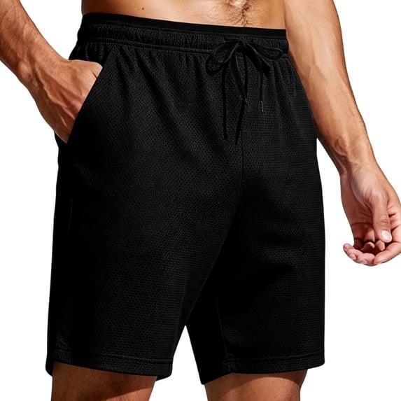 ZOYOEN Mens Mesh Athletic Shorts with Pockets- Drawstring Relaxed Fit Elastic Waist Quick Dry Workout Running Shorts Black Size 2XL