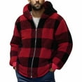 thumbnail image 1 of ZOYOEN Mens Plaid Fleece Jackets with Hood- Casual Loose Zip Up Warm Winter Jacket Red Size 3XL, 1 of 4