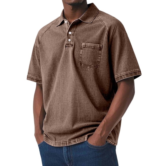 ZOYOEN Mens Polo Shirts with Pocket- Short Sleeve Summer Vintage Casual Performance Shirts Brown Size XL