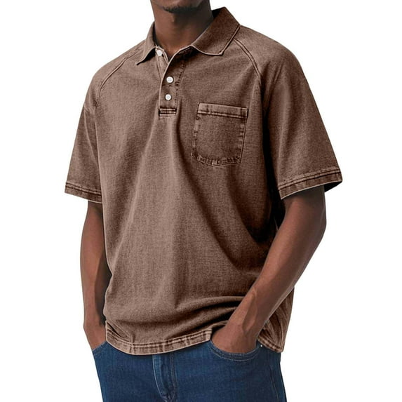 ZOYOEN Mens Polo Shirts with Pocket- Short Sleeve Vintage Summer Casual Business Shirts Brown Size S