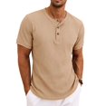 thumbnail image 1 of ZOYOEN Mens Ribbed Henley T Shirts- Short Sleeve Loose Breathable Casual Soft Summer Tees Khaki Size 2XL, 1 of 9