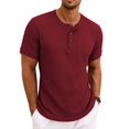thumbnail image 1 of ZOYOEN Mens Ribbed Henley T Shirts- Short Sleeve Loose Breathable Soft Casual Summer Tees Wine Size L, 1 of 9