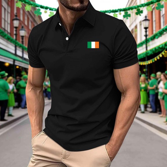 ZOYOEN Mens St Patricks Day Polo Shirts- Patriotic Flag Print Short Sleeve Casual Irish Shirts Black Size XL