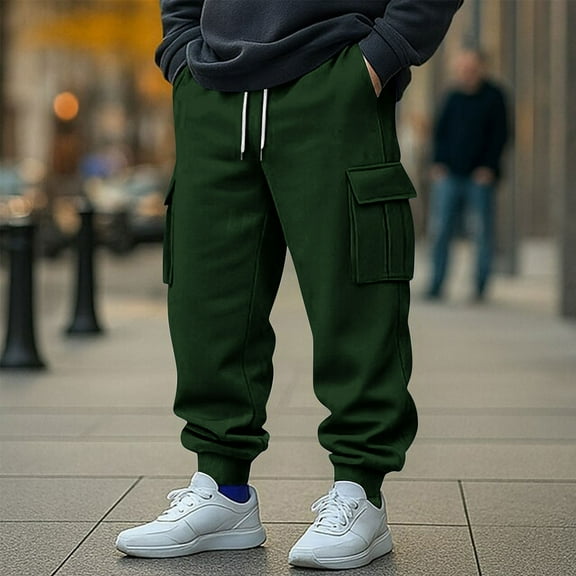 ZOYOEN Mens Sweatpants with Pockets- Drawstring Baggy Casual Elastic Waist Cargo Pants Joggers Green Size 2XL