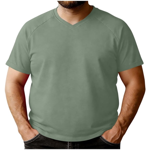 ZOYOEN Mens T Shirts Big and Tall- Loose V-Neck Short Sleeve Summer Casual Basic Tees Green Size L