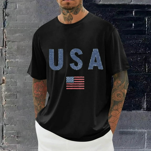 ZOYOEN Mens USA Patriot Graphic Tee- Soft Short Sleeve Crewneck 4th of July T Shirts Black Size 2XL