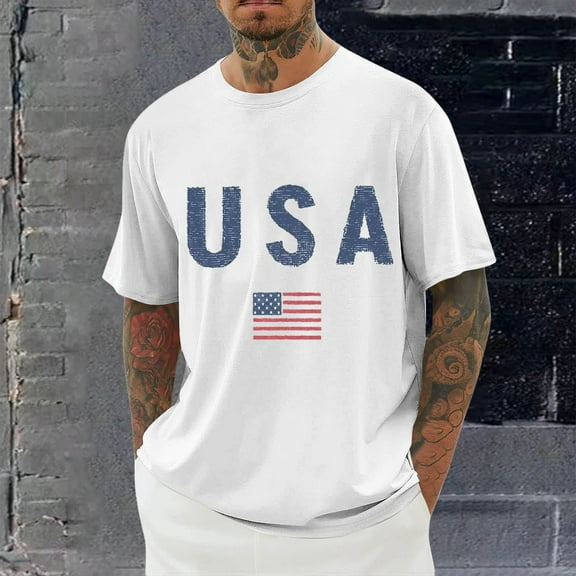 ZOYOEN Mens USA Patriot Graphic Tee- Soft Short Sleeve Crewneck 4th of July T Shirts White Size 3XL