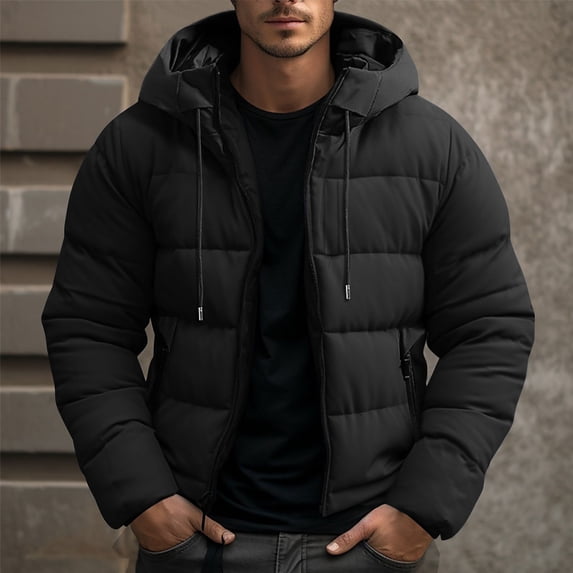 ZOYOEN Mens Winter Coats with Hood- Zipper Warm Casual Lightweight Down Quilted Jacket Black Size 2XL
