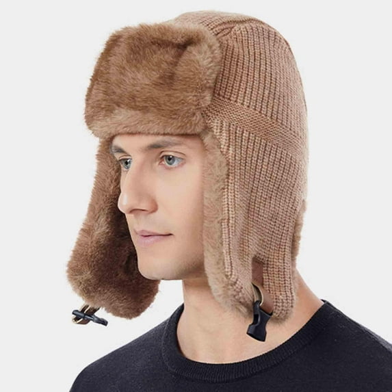 ZOYOEN Mens Winter Hats with Ear Flaps- Ski Cap Casual Knit Warm Aviator Hats Khaki Size Free Size