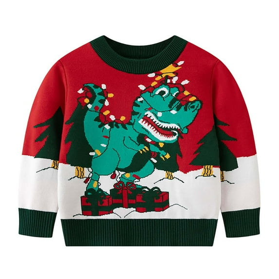 ZOYOEN Toddler Boys Girls Ugly Christmas Sweater- Crewneck Knit Long Sleeve Warm Kids Clothes Red Size 2-6 T