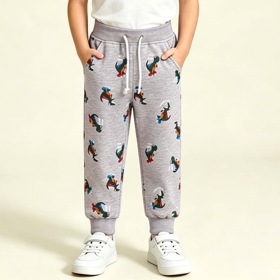 ZOYOEN Toddler Boys Graphic Sweatpants- Cute Casual Soft Cotton Elastic Waist Kids Jogger Pants Gray Size 7 T