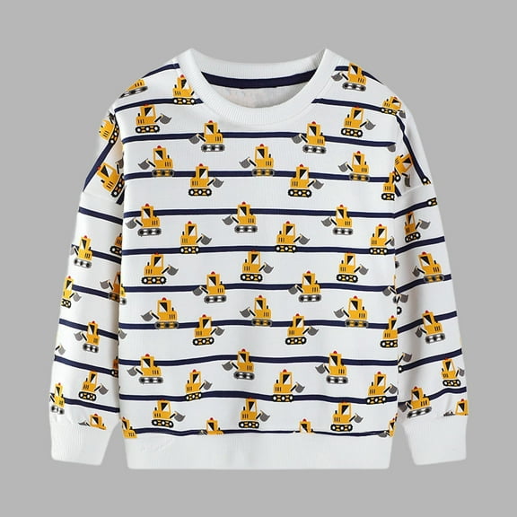 ZOYOEN Toddler Boys Graphic Sweatshirt- Long Sleeve Pullover Soft Cotton Casual Kids Fall Winter Clothes White Size 7 T