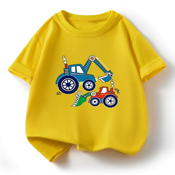 ZOYOEN Toddler Boys Graphic T Shirts- Casual Short Sleeve Cute Cotton Kids Summer Tops Yellow Size 6 T