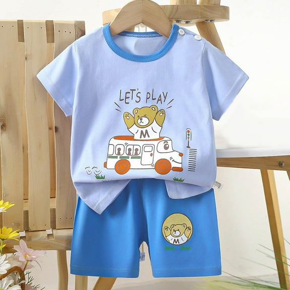 ZOYOEN Toddler Boys Outfit Sets- Summer Soft Cotton Cute Short Sleeve Shirts and Shorts Kids Clothes Sky Blue Size 1-6 T