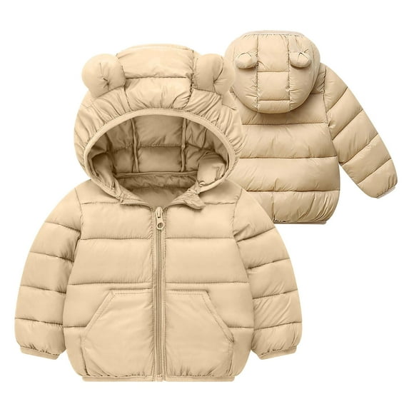 ZOYOEN Toddler Boys Puffer Jacket with Hood- Full Zip Casual Warm Long Sleeve Winter Coats Khaki Size 1-5 T