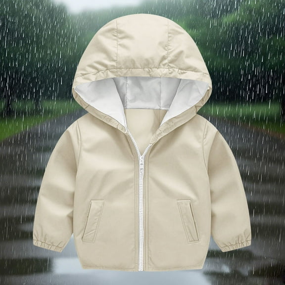 ZOYOEN Toddler Boys Rain Jacket with Hood- Zipper Lightweight Long Sleeve Waterproof Windbreaker Beige Size 5 T