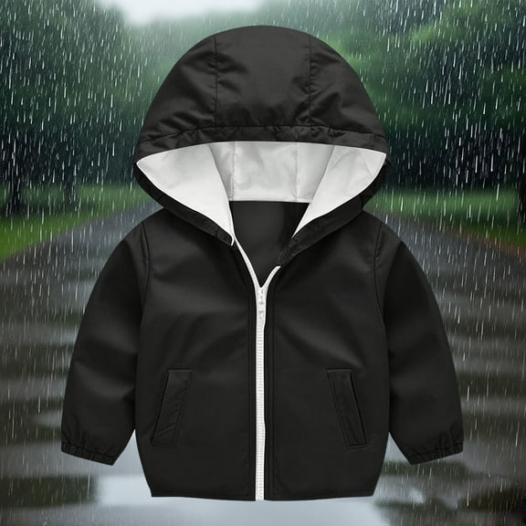 ZOYOEN Toddler Boys Rain Jacket with Hood- Zipper Lightweight Long Sleeve Waterproof Windbreaker Black Size 1-5 T