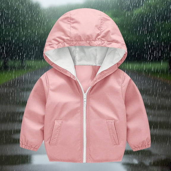 ZOYOEN Toddler Boys Rain Jacket with Hood- Zipper Long Sleeve Lightweight Waterproof Windbreaker Pink Size 5 T