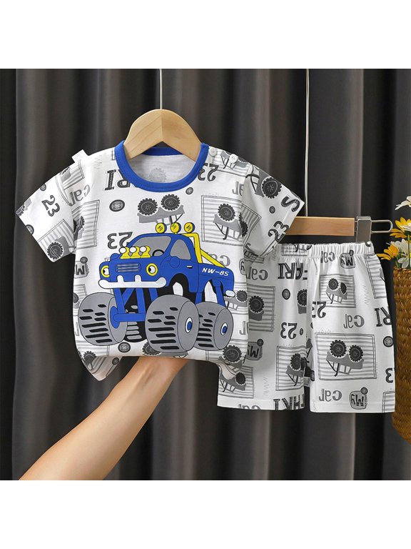 Toddler Boys T Shirts and Shorts- Cotton Cute Casual Short Sleeve Outfit Sets Kids Summer Clothes Multicolor Size 5 T