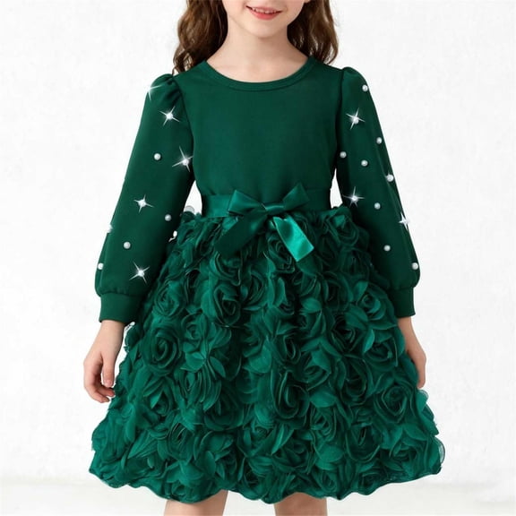 ZOYOEN Toddler Girls Birthday Dress- Long Sleeve Strap Flowly Sparkly Party Dresses Midi Dresses Green Size 4 T