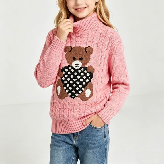 ZOYOEN Toddler Girls Graphic Sweaters- Long Sleeve Turtleneck Casual Warm Cute Kids Fall Winter Clothes Pink Size 2-8 T