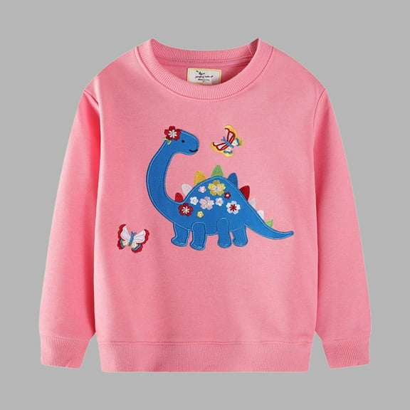 ZOYOEN Toddler Girls Graphic Sweatshirt- Casual Cotton Crewneck Long Sleeve Cute Kids Tops Pink Size 5 T