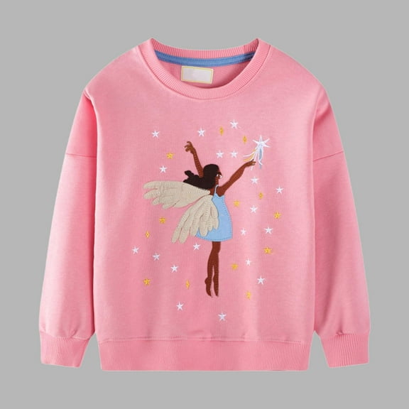 ZOYOEN Toddler Girls Graphic Sweatshirt- Crewneck Cotton Casual Cute Long Sleeve Kids Tops Pink Size 5 T