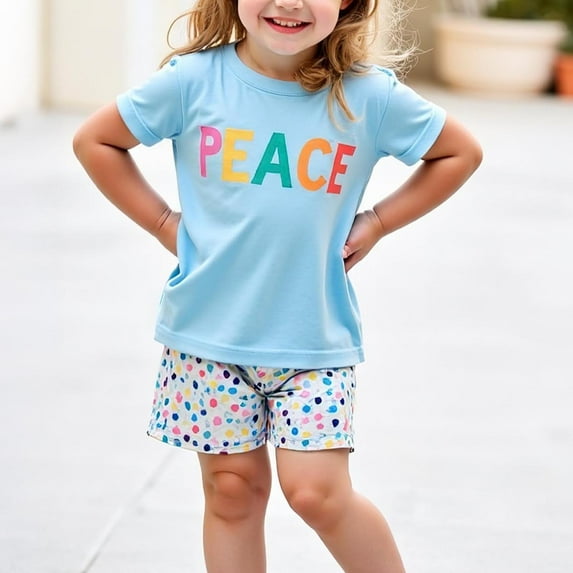 ZOYOEN Toddler Girls Outfit Sets- Cotton Cute Tees and Shorts Short Sleeve Casual Kids Summer Clothes Blue Size 6 T