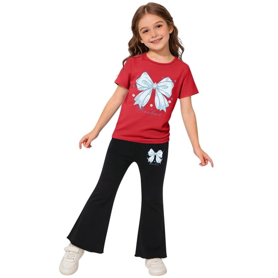 ZOYOEN Toddler Girls Outfits Set- Soft Comfortable Cute Shorts Sleeve T Shirts and Flare Pants Baby Summer Clothes Red Size 6 T