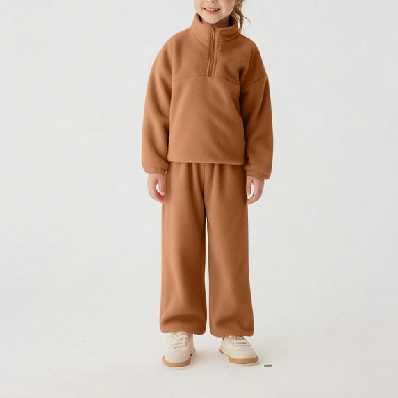 ZOYOEN Toddler Girls Winter Outfits Set- Warm Fashion Casual Long Sleeve Fleece Shirts and Pants Kids Clothes Brown Size 3 T