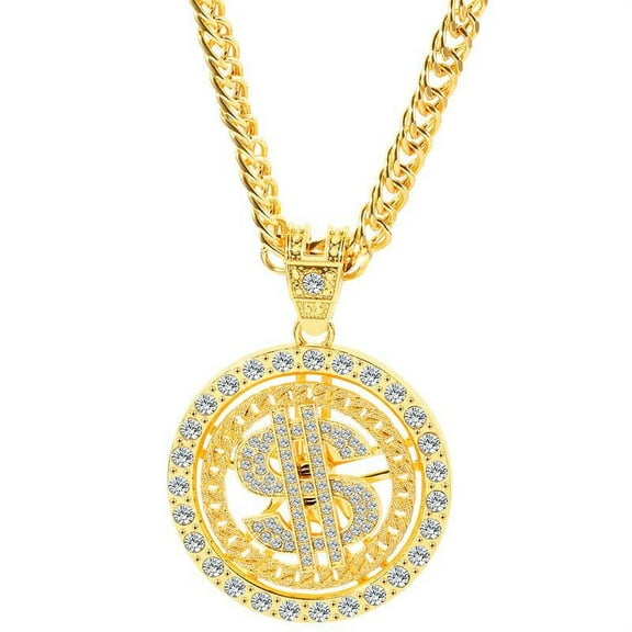 ZOYONE Dollar Sign Necklaces Money Chain 80 90s Hip Hop Rotatable Dollar Necklace Big Gold Chain Rapper Costume Jewelry for Men