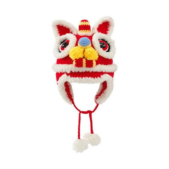 ZOYONE Lovely Children Red Lion Dance Hat Fleece Lined Beanie for Babies Infant Toddler