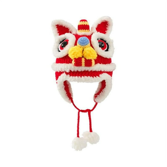 ZOYONE Lovely Children Red Lion Dance Hat Fleece Lined Beanie for Babies Infant Toddler