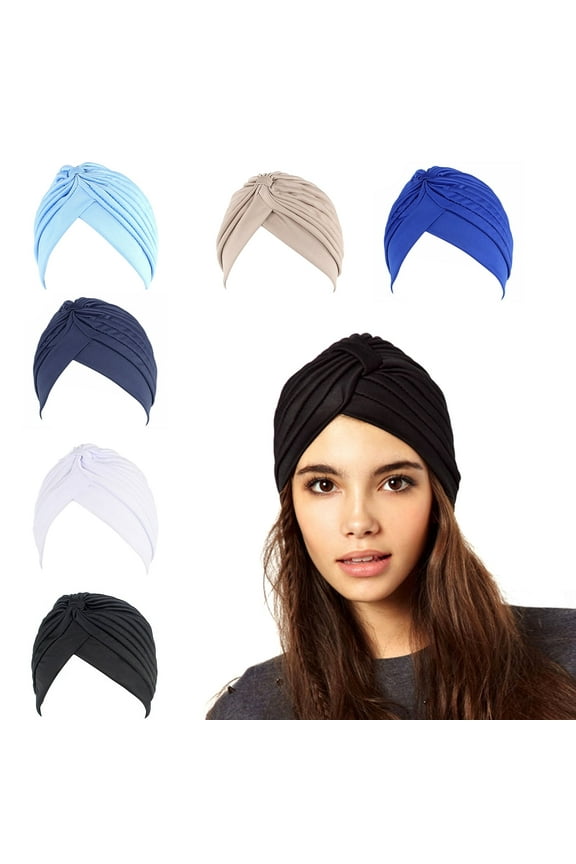 ZOYUE 6 Pieces Turbans for Women Soft Pre Tied Knot Fashion Pleated Turban Cap Beanie Headwrap Sleep Hat, 6 Colors
