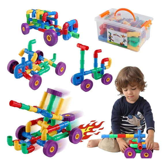 ZOZOPLAY STEM Learning Toy Tubular Pipes & Spouts & Joints 96 Piece Build Bicycle, Tank, Scootie, Moter Skills Endless Designs Educational Building Blocks Set for Kid Ages 3+ Multicolor