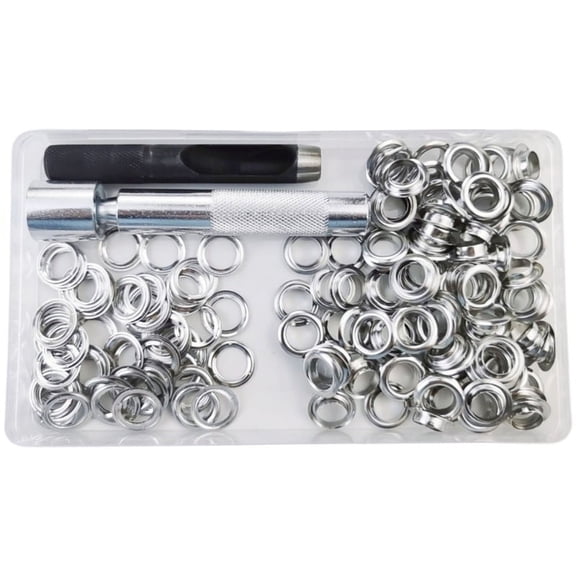ZPAQI 100 Sets Grommet Tool Silver Metal Eyelets 10mm with Hole Punch Tool for