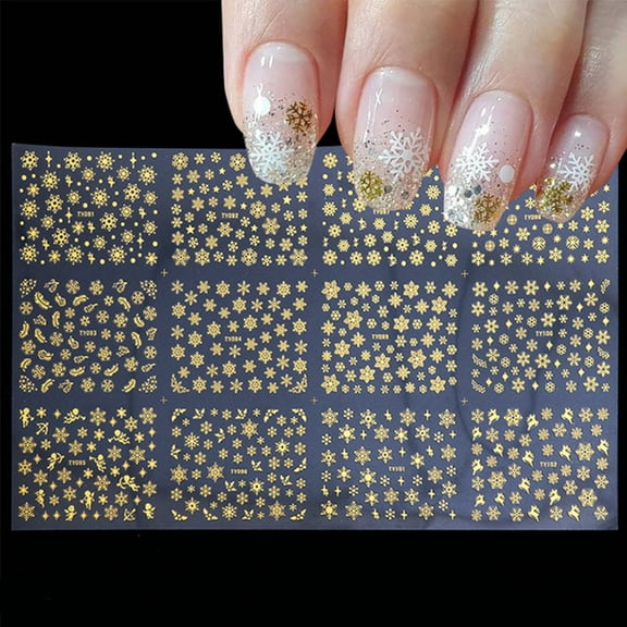 ZPAQI 12 Sheet Christmas 3D Nail Art Stickers Snowflakes Elk Cute Acrylic Nail Decals