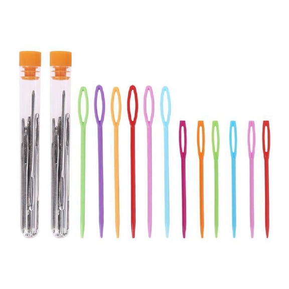 ZPAQI 12Pcs Plastic Sewing Needles+18Pcs Large Eye Blunt Needles Safety Darning Yarn Lacing Weaving Sewing Needles for Kids Craft Needle Projects