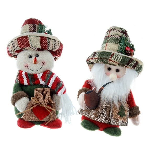 ZPAQI 2Pcs Christmas Vintage Santa and Snowman Plush Dolls Decors for Desktop Display