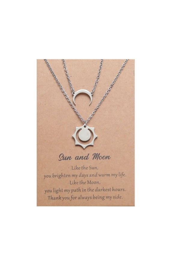 2Pcs Crescent Sun Moon Charm Necklace Memorial Jewelry Matching Dainty Jewelry