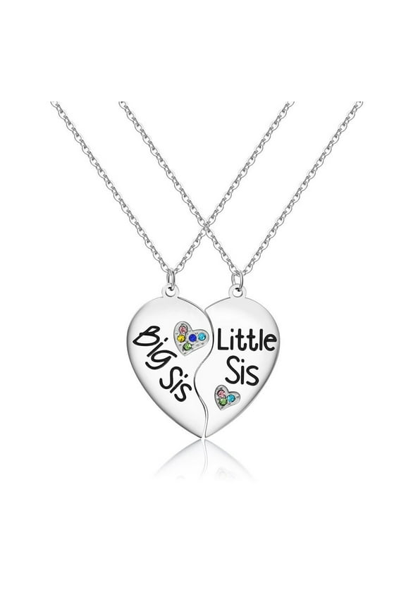 2Pcs/Set Charm Big Sister Little Sisters Matching Necklaces Half Heart Pendant